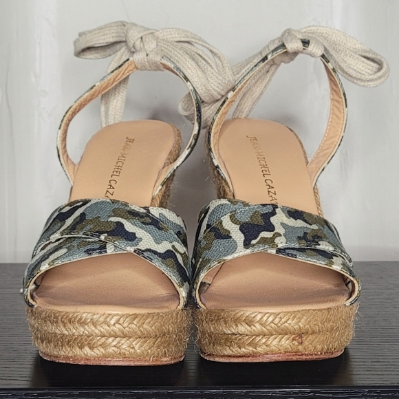 Jean-Michel Cazabat Wedge Sandal Camo Espadrille  Ankle Tie - Picture 7 of 10